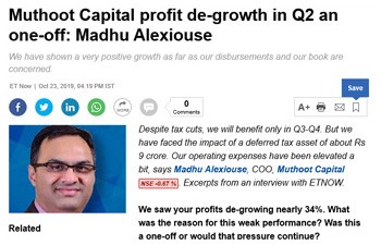 Muthoot Capital profit de-growth in Q2 an one-off: Madhu Alexiouse